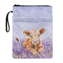 Calf in Lavender Field Book Organizer Bag with Handle – Lightweight, Washable Polyester Hardcover Notebook Carrier, Compatible with Mother's Day