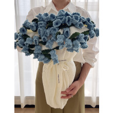 31.5" Crochet Flower Bouquet Blanket – Soft, Lightweight Knitted Throw for Mother's Day, Birthday, Home Decor (Blue)