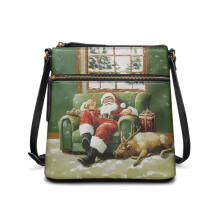 Weihnachtsmann-Elch-Schultertasche für Damen, Mini-Umhängetasche, leichte Satcheltasche mit verstellbarem breitem Riemen zum Einkaufen und Arbeiten