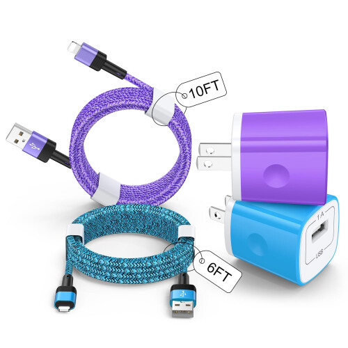 2 θήκες φορτιστή USB + 2 καλώδια (6FT/10FT) – Συμβατό με iPhone 14/13/12