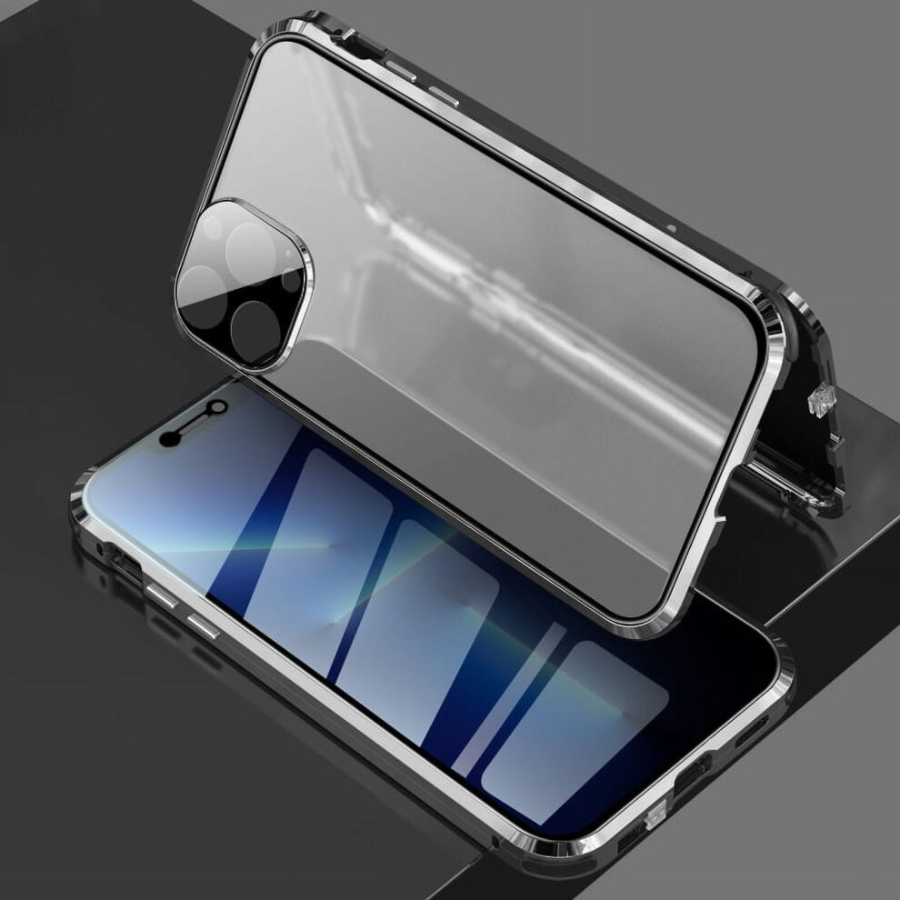 Iphone 13 Pro Max 6.7" Anti-Peep Magnetic Privacy Case With Lens Cover & Metal Bumper Frame, Black 9193271884651