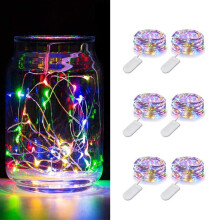 Paquete de 6 guirnaldas de luces LED a pilas, 2 m, luz blanca cálida, 20 LED, para tarros Mason y decoración de bodas, miniluces impermeables –