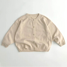 kids' Loose-fit Knitted Cardigan, Boys Girls Crewneck Cardigan Sweaters Long Sleeve Kids Button Cotton Tops Outwear