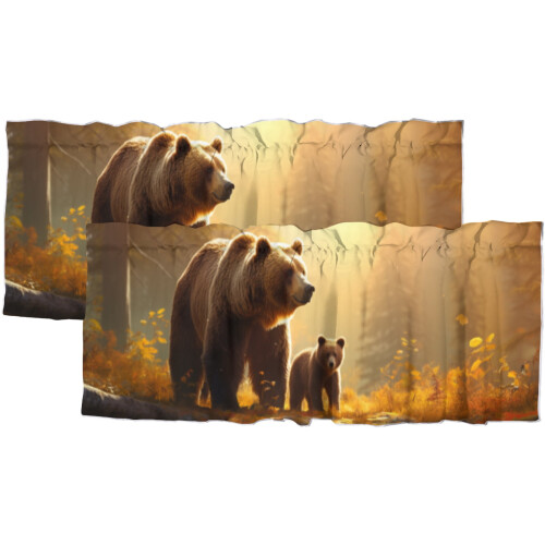Ρουστίκ κουρτίνα κουζίνας Cabin Bear, φθινοπωρινό παράθυρο από πεύκο άγριων ζώων, 54x18