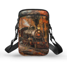 Verstellbare Umhängetasche „Dampflokomotive im Herbstwald“, einzigartiges Geschenk, mit Schultergurt für Freizeit und Reisen
