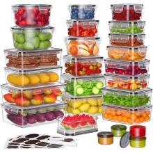 Set di 40 contenitori per alimenti grandi e ermetici (20 contenitori + 20 coperchi), a prova di perdite, senza BPA, con etichette e pennarelli, per