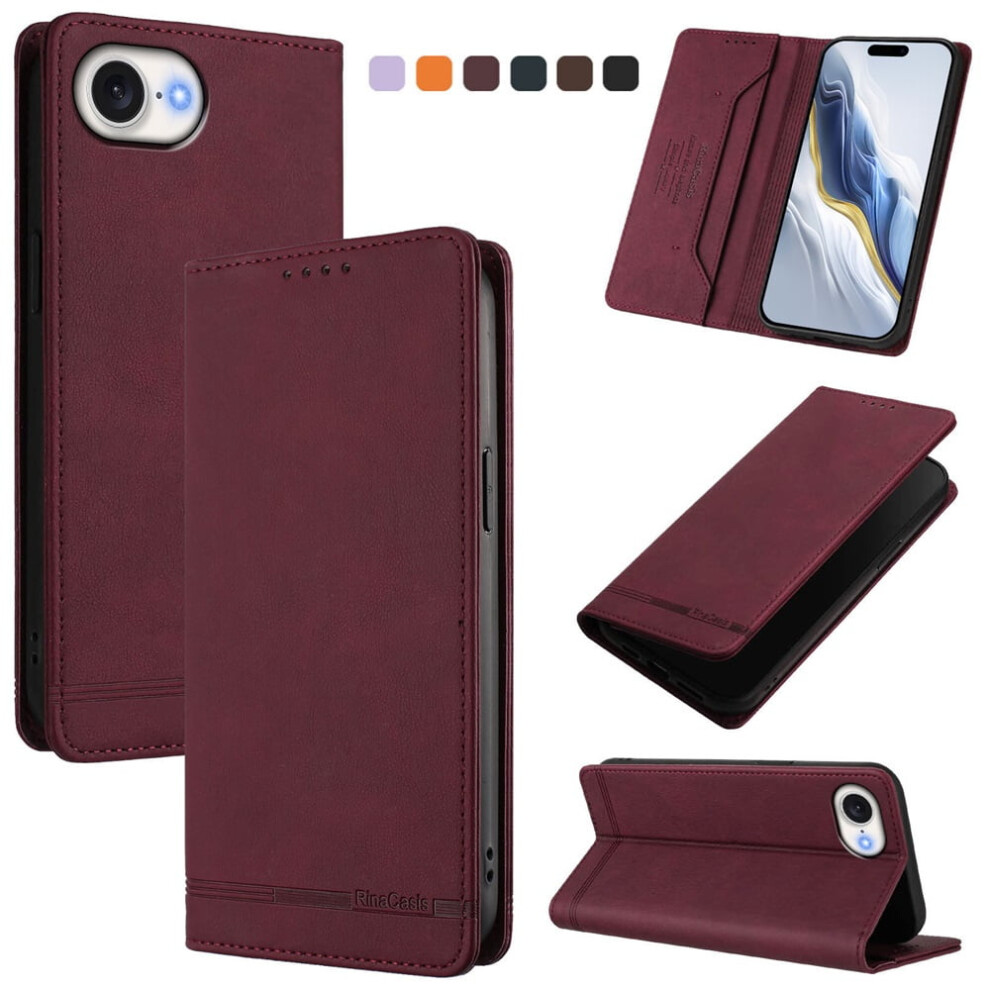 Magnetic Phone Case For Iphone 16E: Rfid Blocking, Card/Cash Slots, Kickstand, Shockproof Flip Folio Â Red 9313598259028