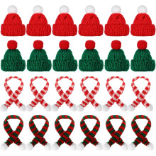 24 Pcs Mini Knit Hats & Scarves Set, Mini Santa Hats for Crafts, Christmas Tree Ornaments, DIY Decor (Red)