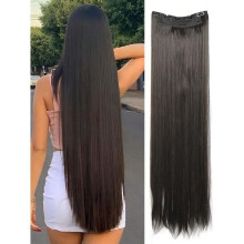 Black Extra Long Straight Clip-In Ponytail Extension, 20–40 Inches, 5 Clips, Compatible with All Hair Types