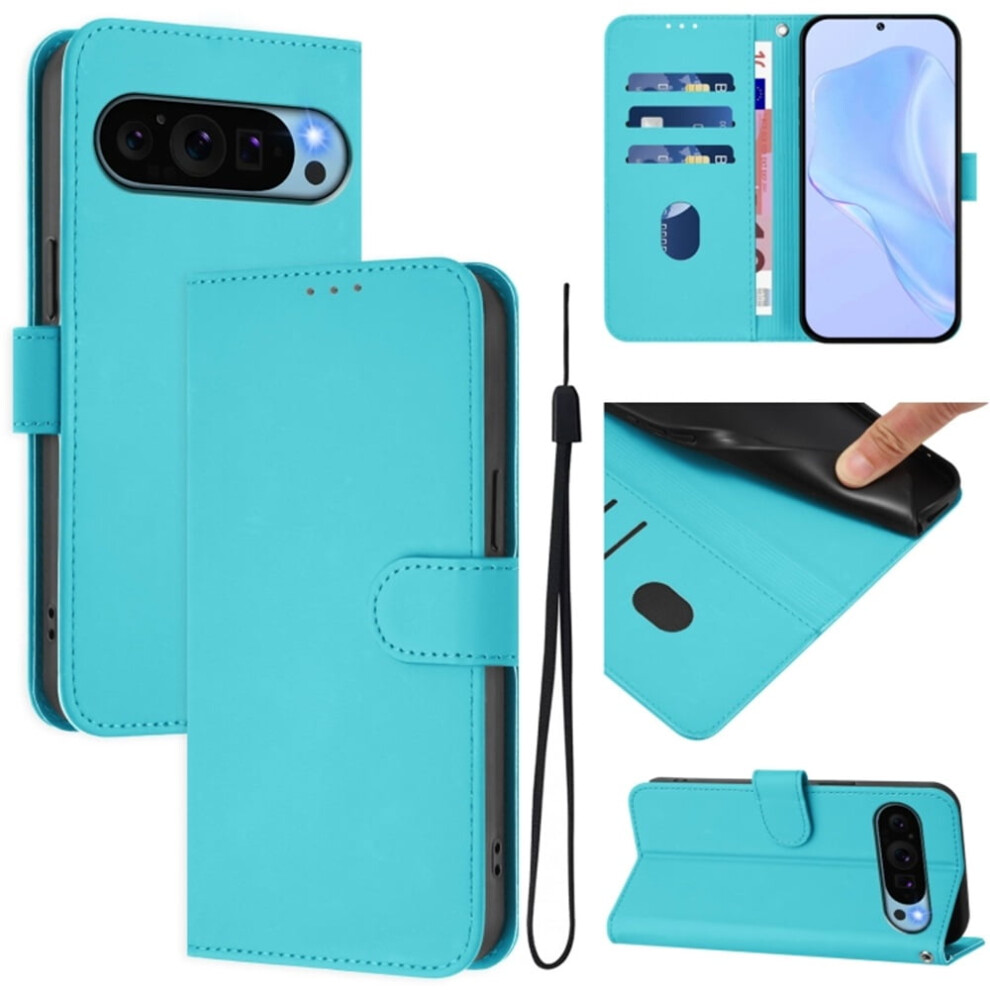Wallet Case Compatible With Google Pixel 9 Â Pu Leather Magnetic Flip Folio, 3-Card Holder + Wrist Strap, Lake Blue 9448990727230