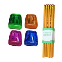 Plastic Transparent Geometric Double-Hole Pencil Sharpener Set: 4 Sharpeners + 10 Pencils, Compatible with Standard Pencils