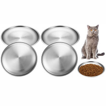 Stainless Steel Shallow Cat Bowl, 6.7" Wet Food Dish for Kittens, Ferrets, Strays – 4 pcs, compatible with all small pets