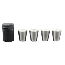 Portable Stainless Steel Wine Cups Set of 4 (1.0 fl oz), Compatible with Hiking/Camping/Parties, Includes Black Leather Case