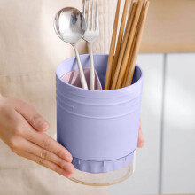 Purple Cutlery Storage Container with Round Holes – Kitchen Utensil Holder for Drainage & Countertop Organization, Plastic