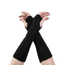 Women's Winter Polyester Long Fingerless Knitted Arm Gloves with Eight Cable-Knit Pattern for Easy Smartphone Operation