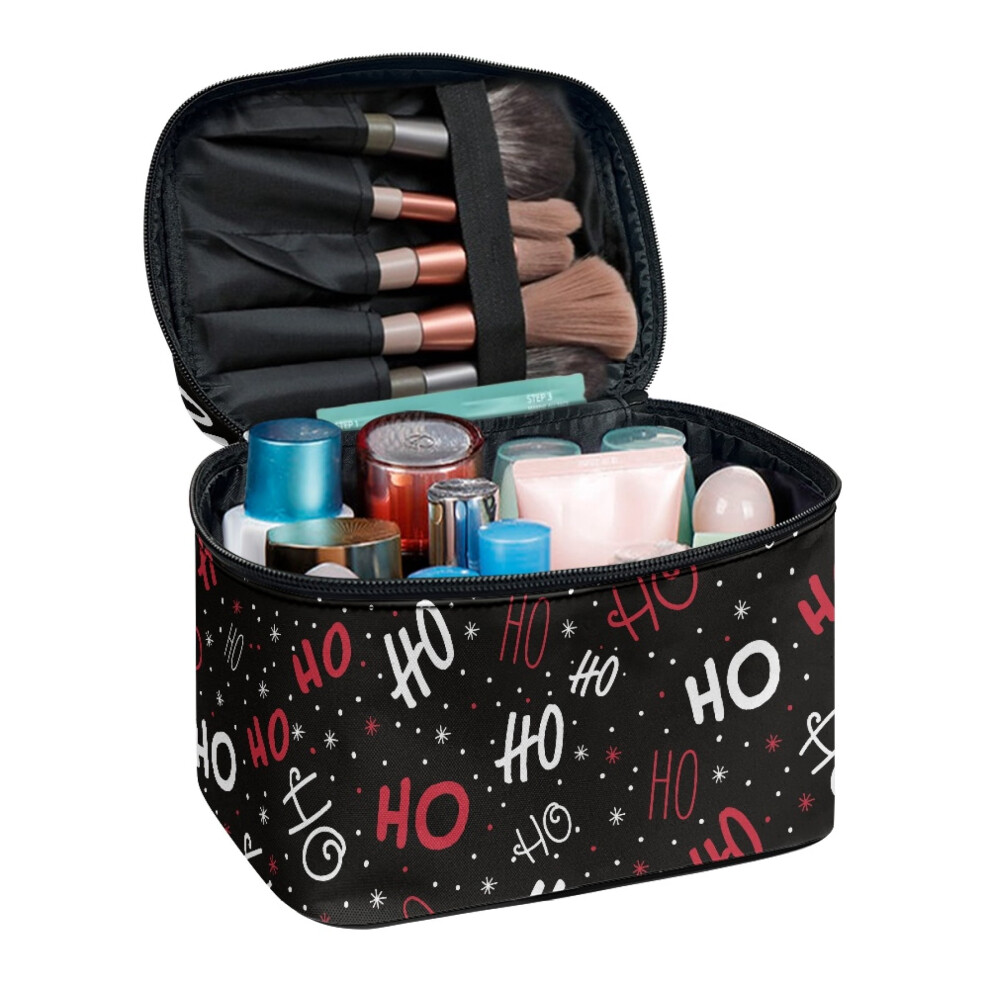 Polyester Makeup Bag Travel Cosmetic Bag with Brush Holder Ho Ho Holiday Woman (8.86"x6.5"x5.9")