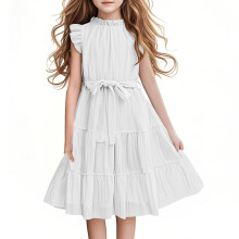 Girl's Summer Dress Ruffle Sleeve Tiered Flowy Cute Midi Casual Sundress A Line Elegant Dresses