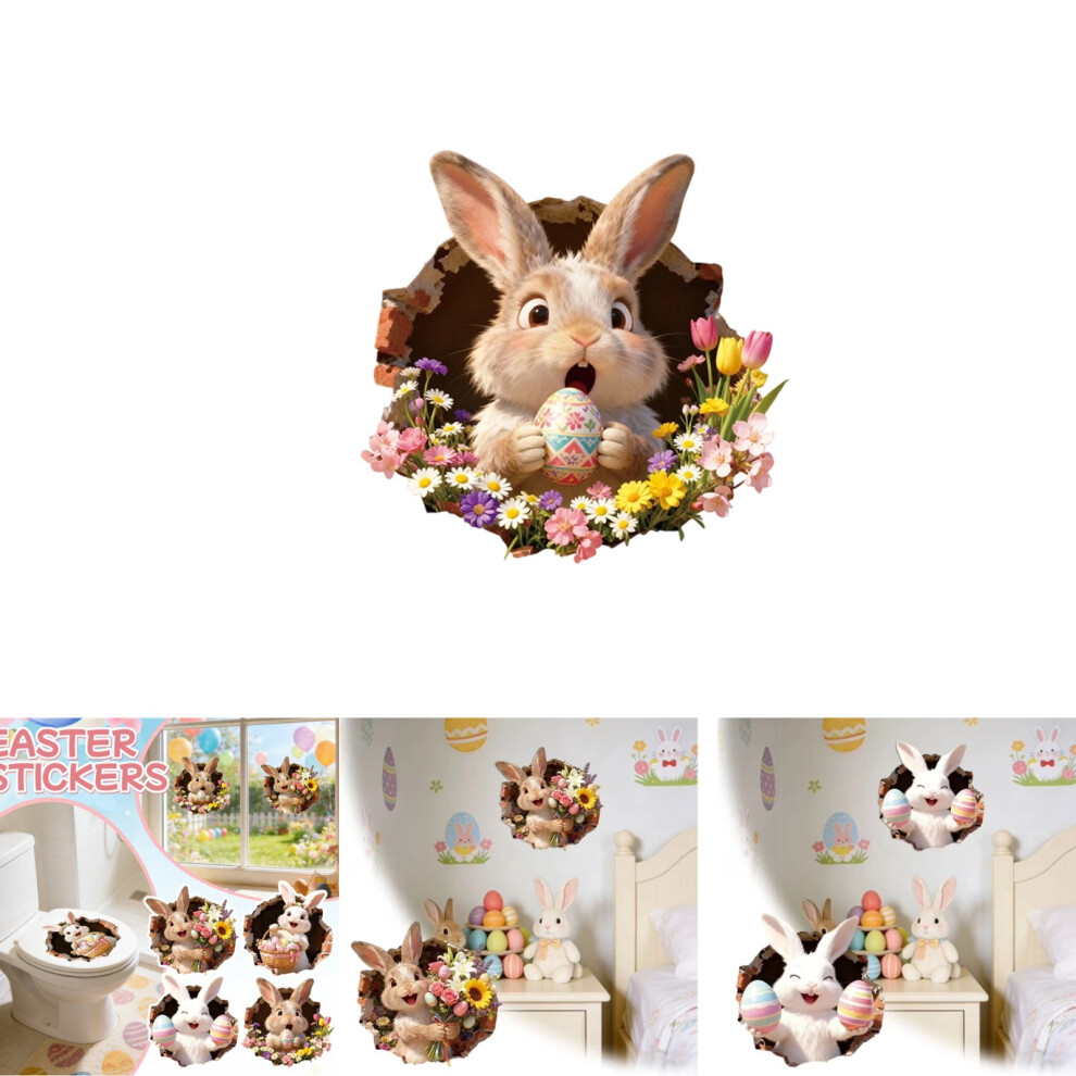 Easter Rabbit 3D Wall Sticker Â Funny Eggshell Bunny Decal For Fridge, Window, Kitchen & Easter Tree Â 1Pc, Compatible With Smooth Surfaces 9418476738357