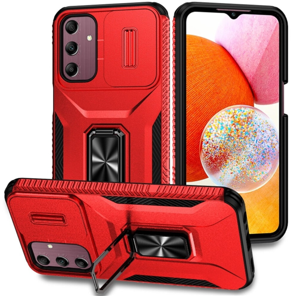 Slim Fit Shockproof Hybrid Case For Samsung Galaxy A15 5G Â Military-Grade, Slide Camera Cover & Rotated Ring Kickstand, Red 9496895293541