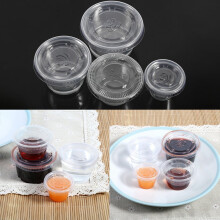 50Pcs Disposable Plastic Condiment Sauce Cup Clear Chili Sauce Chutney Cups Boxes With Lid, Kitchen Party Banquet Plastic Chutney Cup