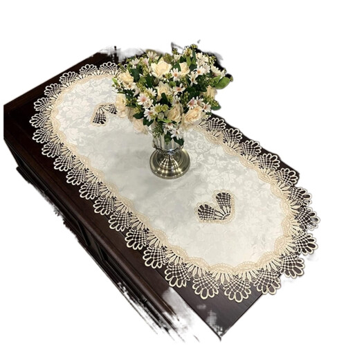 Caminho de mesa oval de renda bordada (1 peça)