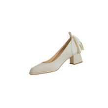 Willtoo Women's Bridal Wedding Shoes: Bow Accent Square Toe Mary Janes with Low Block Heel Beige