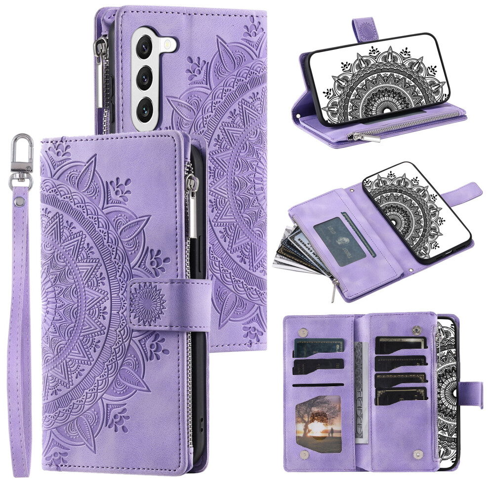 Compatible With Samsung Galaxy S23 Case Â Embossed Mandala Floral Leather Folio Flip Cover With Zipper Wallet, Detachable Strap & Id/Card Purple 9418476739767