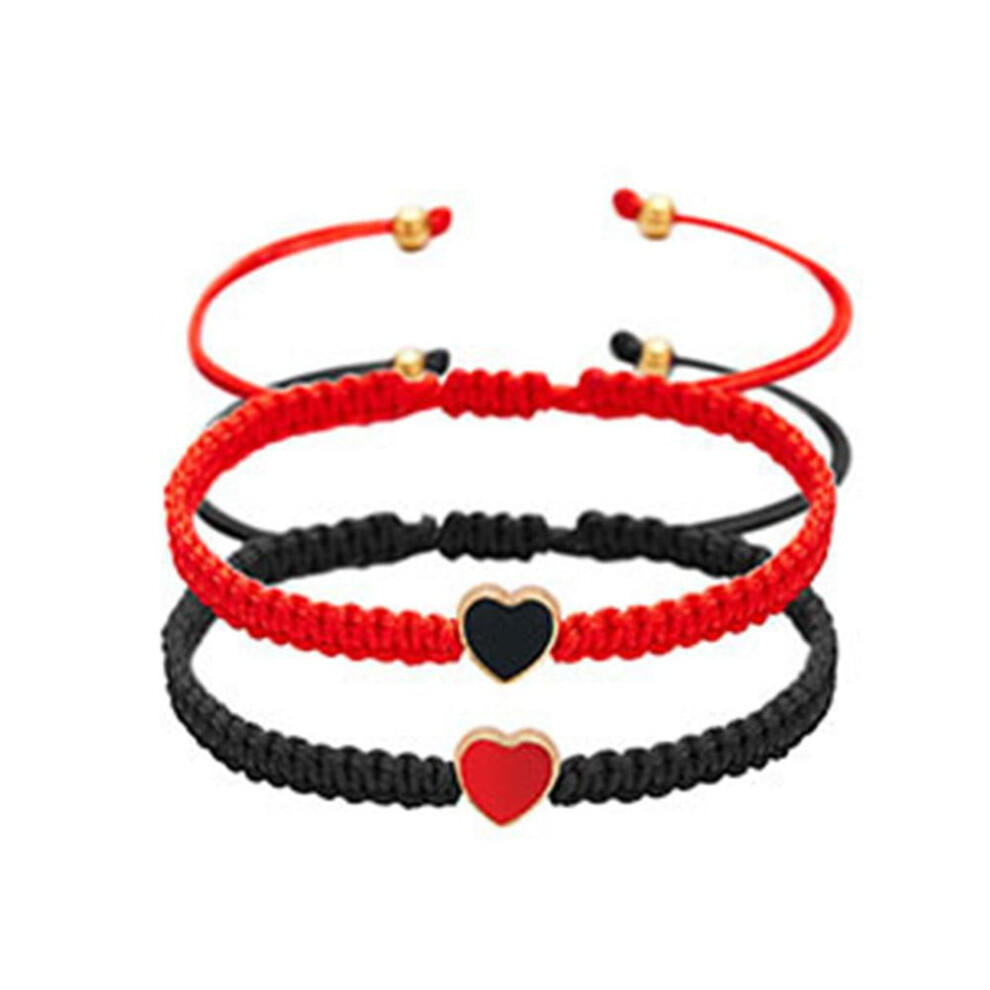 Heart Shape Couple Friendship Bracelets with Moon and Sun Design, Handwoven Wax Thread, Ideal for Valentine's Day, Made of Alloy and Rope-image-OPC-PSDNVYQ-NEW