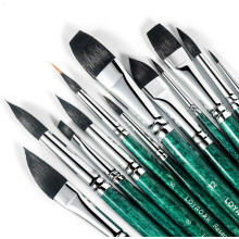 12pcs Synthetic Squirrel & Natural Hair Watercolor Brushes Set – Flat, Round, Reservoir Liner, Dagger, Cat's Tongue