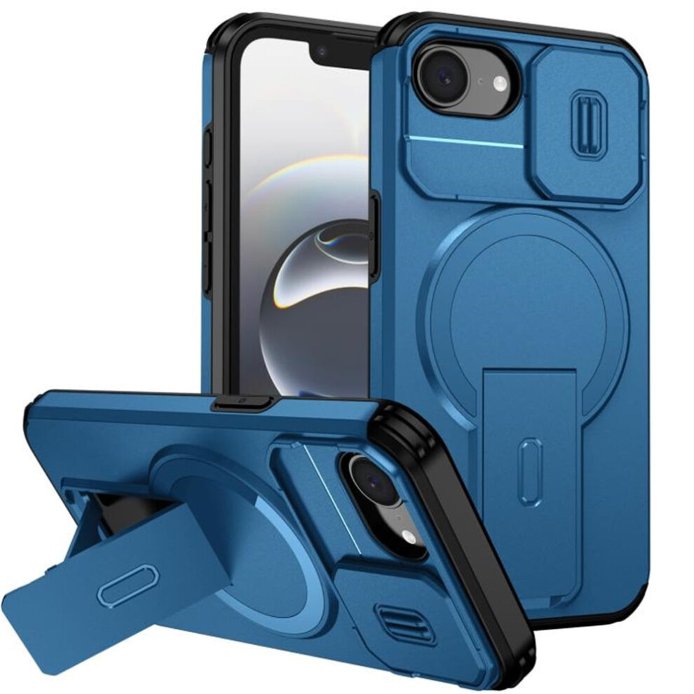Iphone 16E 6.1" Case: Magsafe, Invisible Fold Stand, Sliding Camera, Shockproof & Dropproof Â Compatible With Iphone 16E Blue 9313598262202