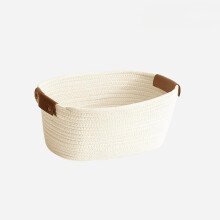Cotton Woven Basket with Leather Handle 1 Pack