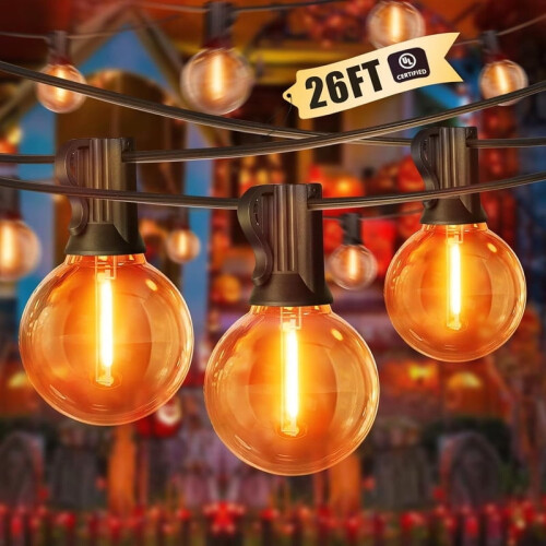 Φωτιστικά εξωτερικού χώρου Globe για Halloween, 26FT, 12+1 ανθεκτικές λάμπες Edison (1 εφεδρική),