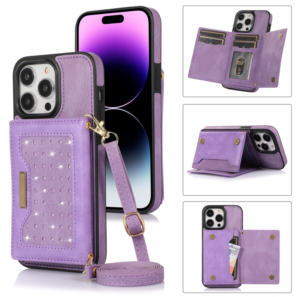 Rfid-Blocking Crossbody Wallet Case For Iphone 12/12 Pro, Pu Leather Purse With Strap & Bling Flip Cover Â Purple 9485826678069