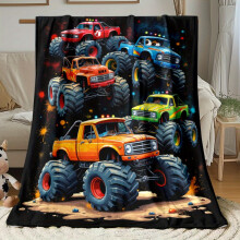 Monster Truck Blanket Heavy-Duty Design, Soft Warm Flannel Fabric All-Season Bedspread for Boys Bedroom, Living Room, Camping, Travel Gift
