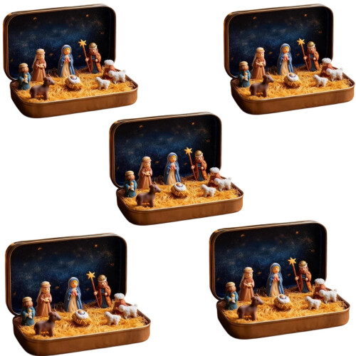 Mini Christmas Nativity Set Religious Decoration 5 Pieces