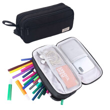 Cute Zippered Pencil Pouch, Large Capacity with 3 Compartments, Portable Stationery Organizer Bag