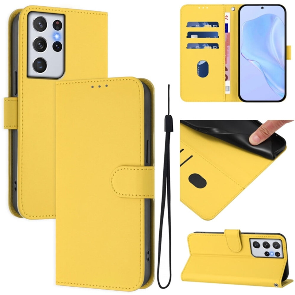 Wallet Case Compatible With Samsung Galaxy S21 Ultra 5G Â Pu Leather Flip Folio With Magnetic Closure, 3 Card Slots & Wrist Strap, Yellow 9313598263193