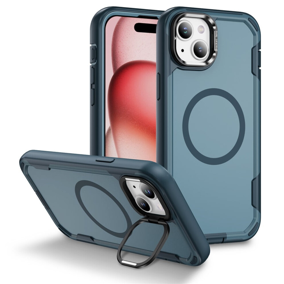 Iphone 15 Plus Case With Stand, Magsafe Compatible, Rugged Military-Grade Drop Protection, Built-In Metal Camera Stand, Royal Blue 9496895292131
