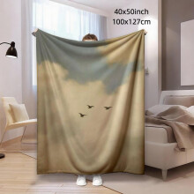 Flannel Blanket | Beige Green Bird Pattern, Soft & Warm, Lightweight, All Season, Suitable for Couch & Bed, Multipurpose Use, Vintage Style