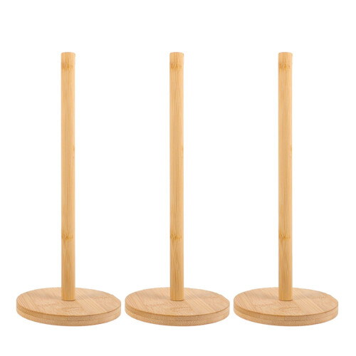 3Pcs Paper Towel Holder Stand Light Brown Bamboo Rustic Design for Kitchen