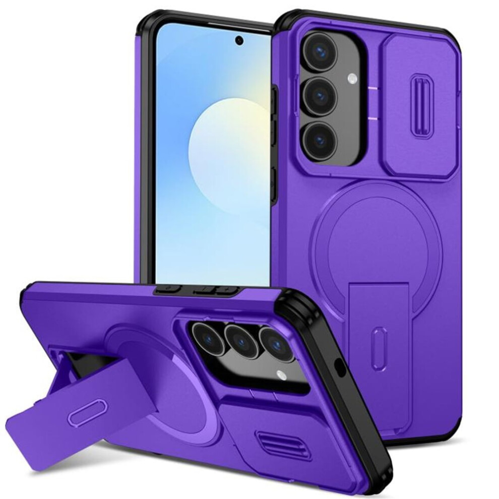 Rugged Case For Samsung Galaxy S25 Fe 5G 6.7" Â Magsafe Charging, Invisible Fold Stand, Sliding Camera, Shockproof Purple 9496895294296
