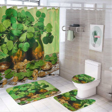 4-Piece St. Patrick's Day Bathroom Rug Set with Shamrock Shower Curtain (72"x72"), 12 Hooks, Green Lucky Decor – Compatible with Standard Showers