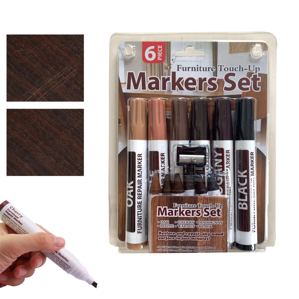 Wood Repair Marker Pen & Crayon Set (6 Pens + 6 Crayons + Sharpener) Â Quick Scratch/Scuff Fix For Wood Surfaces 9448990728510