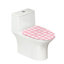 Housse de couvercle de toilette extensible lavable à rayures roses et motifs cœurs, avec bords élastiques – Compatible avec les couvercles