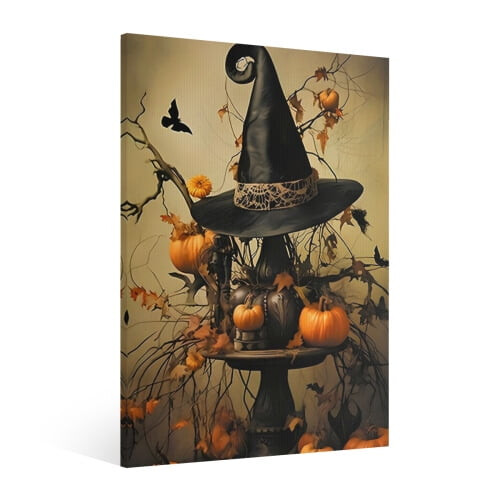 Vintage καμβάς με καπέλο μάγισσας για το Halloween, γοτθική αφίσα τρόμου με ρετρό σχέδιο