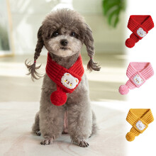 Knitted Breathable Pet Scarf for Cats & Small Dogs, Soft Polyester Bandana – Red/Pink/Yellow, Compatible with Cats