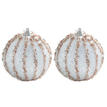 8CM Christmas Tree Hanging Balls Sequined Shiny Ball Pendant Christmas Tree Home White