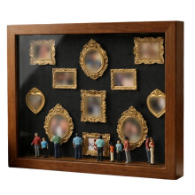 DIY Mini Múzeumi Megvilágított Árnyékkiállítás Figurákkal és Mini Arany Emlékkiállítás Családi Fotókhoz és Otthonhoz