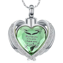 Crystal Heart Urn Necklace for Ashes – Wings Cremation Locket for Human/Pet Memorial, Includes Filling Kit