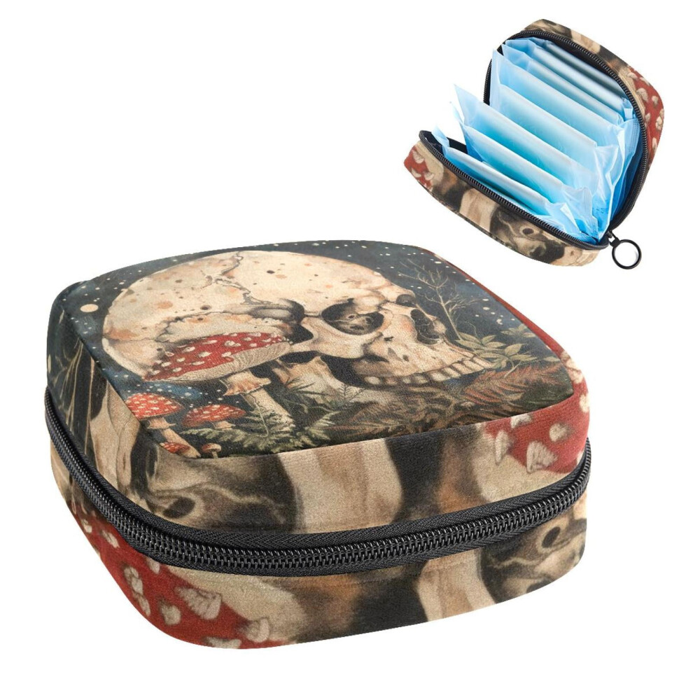 1PC Cute Period Bag for Menstrual Cup & Pads â Skull/Mushroom/Vintage Moon Garden Design, Compatible with All Sanitary Products